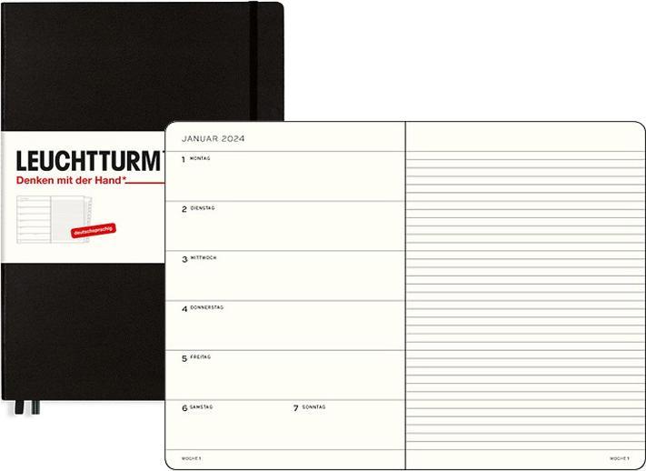 Wochenkalender & Notizbuch Medium A5 schwarz 2025 (Deutsch)