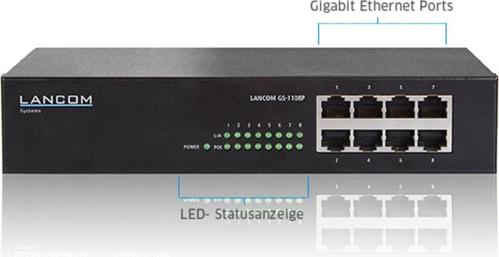 Image du produit Lancom Systems GS-1108P Switch Gigabit Ethernet non administrable à 8 ports (8 Ports)