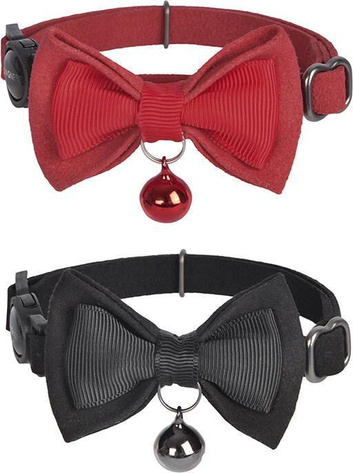 Produktbild Dogness Halsband-Set für Katzen 2 Stück (Echtes Leder Rot/Faser Schwarz) (Katze, Allgemein)