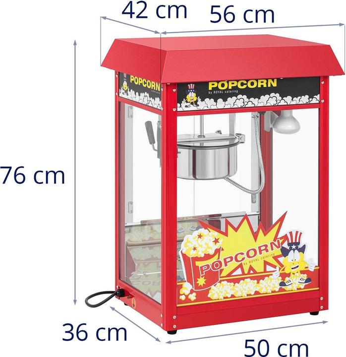 Produktbild Royal Catering Popcornmaschine Popcornmaker Snack-Automat retro 5 - 6 kg/h (16 l/h) 150 / 180 °C0 rot