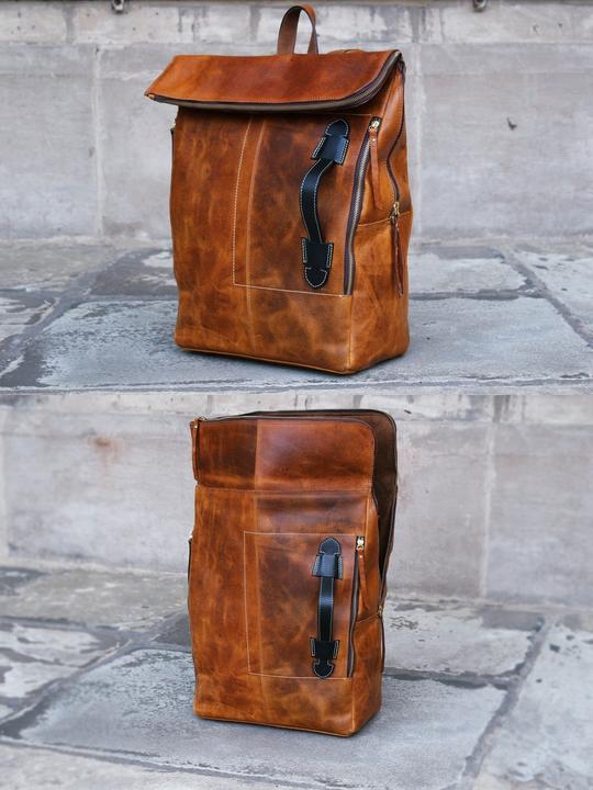 Image du produit Only-Bags.Store Sac à dos en cuir véritable fait main, sac à dos, sac de voyage vintage pour ordinateur portable