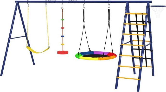 Produktbild Swisshandel24 Kinderschaukel-Set 6 in 1 Schaukelgerüst aus Stahl mit Gurtschaukel Nestschaukel