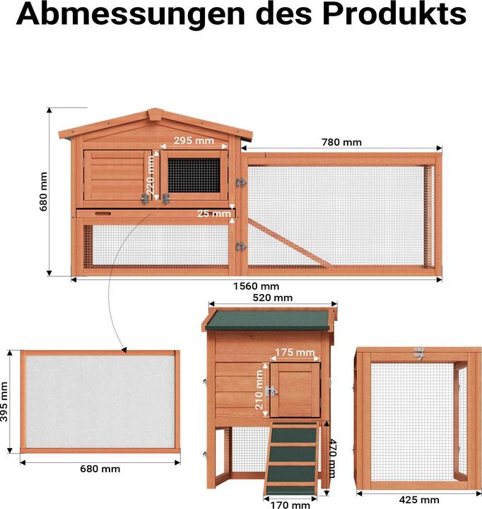 Produktbild Wiltec XXL Hasenstall 1560x520x680mm Freilaufgehege Hasenkäfig Kleintierstall