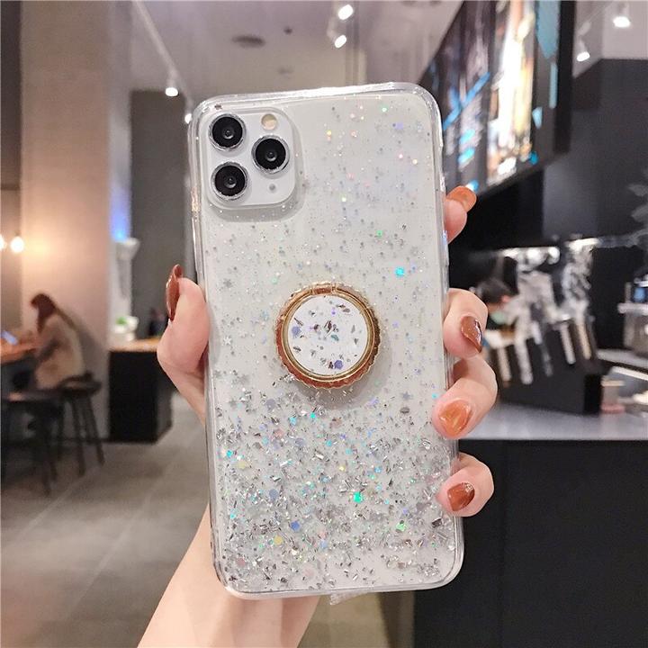 Produktbild PhoneLook Hülle Gummi silberner Pailletten mit Ring (Apple iPhone 12 Pro Max)