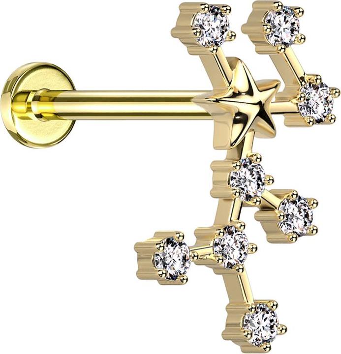 Produktbild Star Piercing Micro Labret Innengewinde vergoldet Sternzeichen Jungfrau mit Kristallen (Chirurgenstahl 316L, Messing)