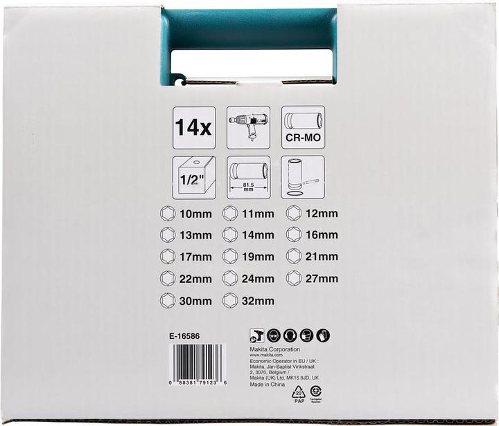 Produktbild Makita B-52308 (32 mm, 16 mm, 15 mm, 27 mm, 11 mm, 18 mm, 23 mm, 12 mm, 24 mm, 29 mm, 20 mm, 31 mm, 14 mm, 25 mm, 30 mm, 26 mm, 21 mm, 28 mm, 17 mm, 13 mm, 10  mm, 22 mm, 19 mm)