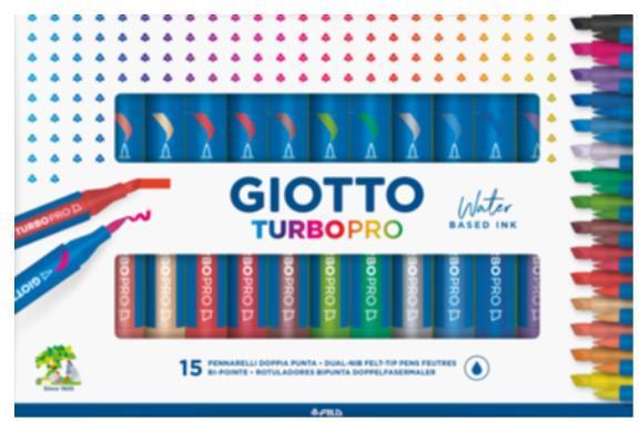 Produktbild Giotto Turbo Pro Dual Tip Marker Pens, Round Shape, Assorted Colors, Pack of 15 (Mehrfarbig, 15 x)