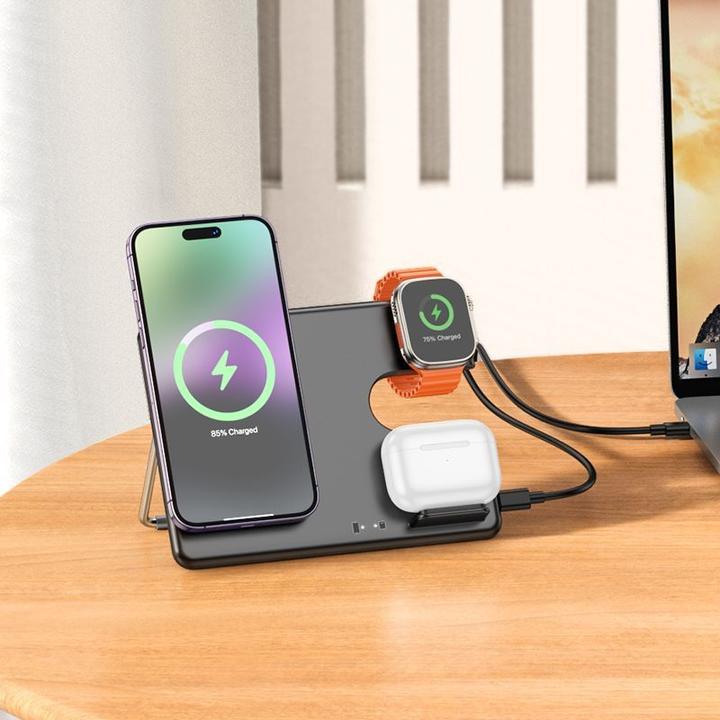 Immagine prodotto Hoco - Charging Station Geek (CQ1) - for Phone, Headset and Apple Watch, Type-C Input, 15W - Black (15 W)