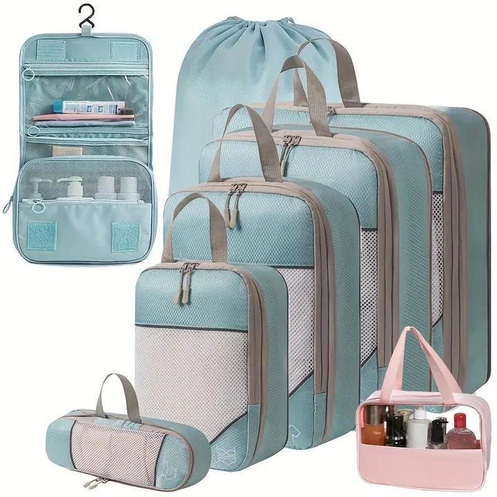 Only-Bags.Store Travel Compression Storage Bag Set mit Mesh, 8-teilig, ideal für Reisen, Camping und Organisation