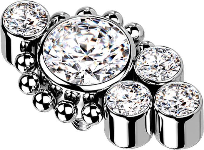 Star Piercing Dermal Anchor silber Kugeln fünf Kristalle silber (Titan G23, ohne Messing)