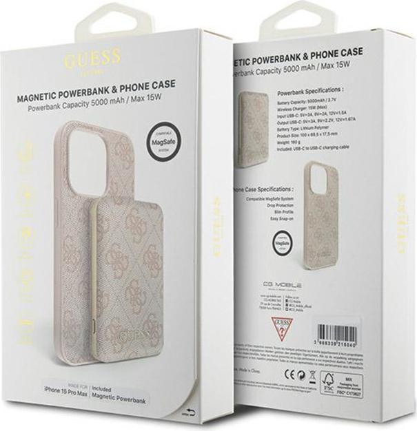 Produktbild Guess Zestaw GUBPM5P15X4GEMGP iPhone 15 Pro Max 6.7" hardcase + Powerbank 5000mAh MagSafe różowy/pin (Apple iPhone 15 Pro Max)