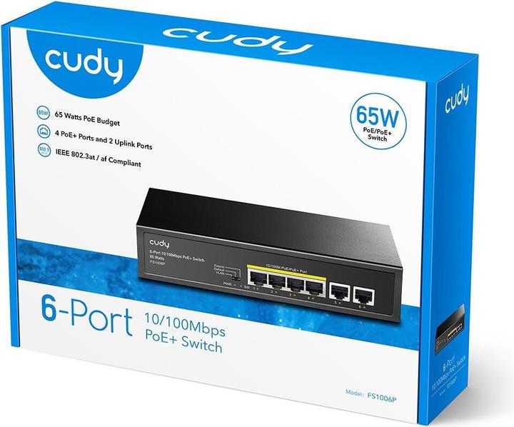 Produktbild Cudy FS1006P network switch Fast Ethernet (10/100) Power over Ethernet (PoE) Black (6 Ports)