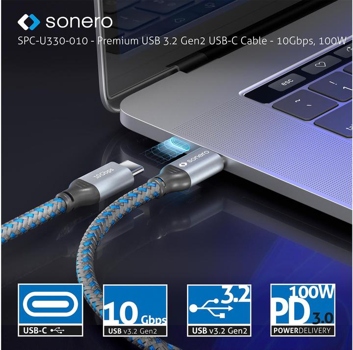 Actual product image Sonero USB cable USB C - USB C 1 m (1 m, USB 3.2 Gen 2)
