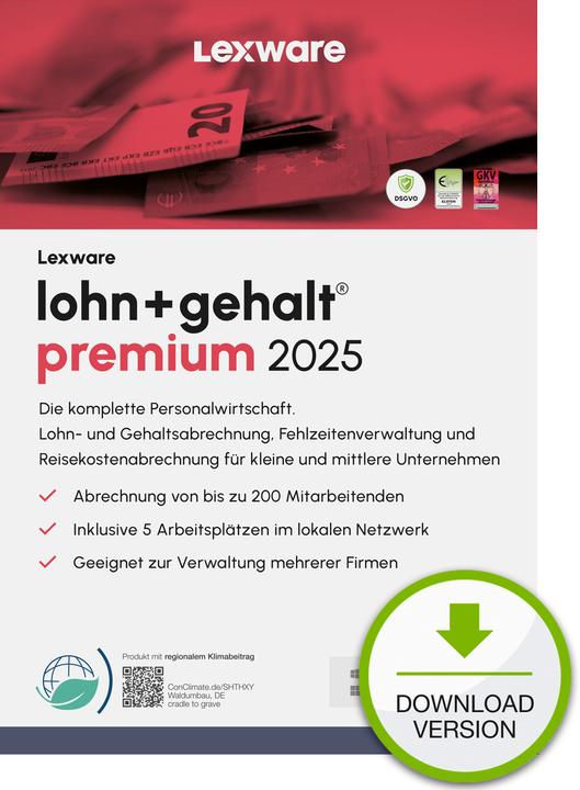 Image du produit Lexware lohn+gehalt premium 2025 - Abonnement (5 Utilisateur, Illimité)