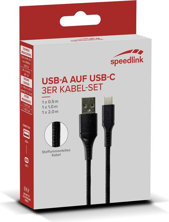 Produktbild Speedlink USB-A to USB-C Cable Set, black (2 m, USB 2.0)