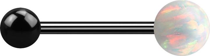 Star Piercing Micro Barbell schwarz mit Kugel und Kugel Opal weiss (ohne Messing, Chirurgenstahl 316L)