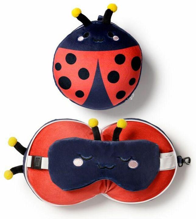 Immagine prodotto Puckator Relaxeazzz Cuscino da viaggio rotondo e maschera per gli occhi in peluche Adorabugs Ladybirds