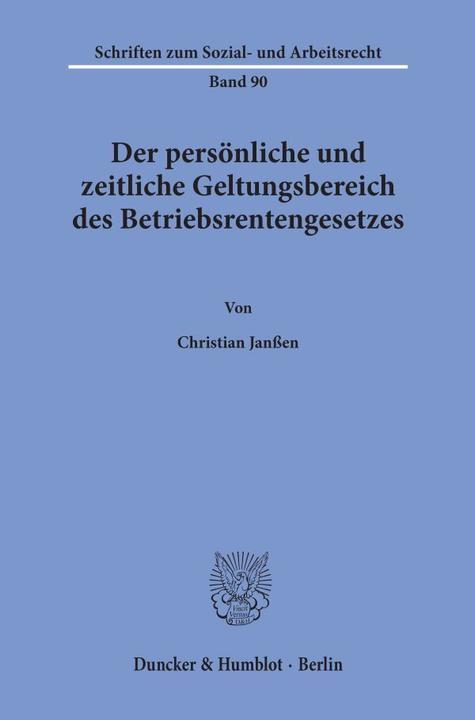 Actual product image Der persönliche und zeitliche Geltungsbereich des Betriebsrentengesetzes. (Christian Janssen, 1988)