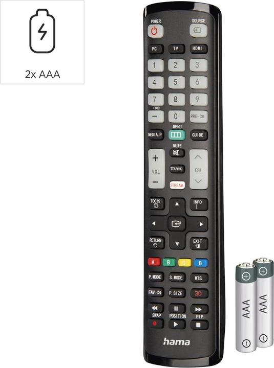 Image du produit Hama Télécommande universelle pour téléviseurs Samsung, IR, apprentissage, touches lumineuses (Télécommande universelle, Infrarouge)