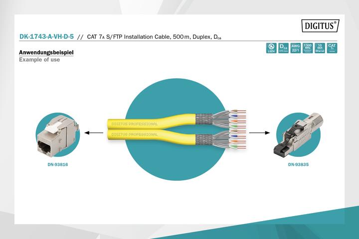Produktbild Digitus Cat.7A S/FTP, Verlegekabel, 500 m, duplex, Dca (S/FTP, CAT7a, 500 m)