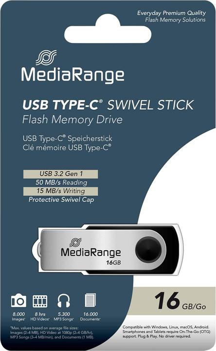 Produktbild MediaRange Swivel Stick (16 GB, USB-C)