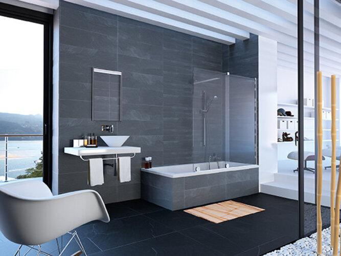 Produktbild Hüppe Xtensa pure Badewannenabtrennung Gleittür 1teilig mit festem Segment Breite:140cm Anschlag r (161 cm, 84 cm, 22 cm)