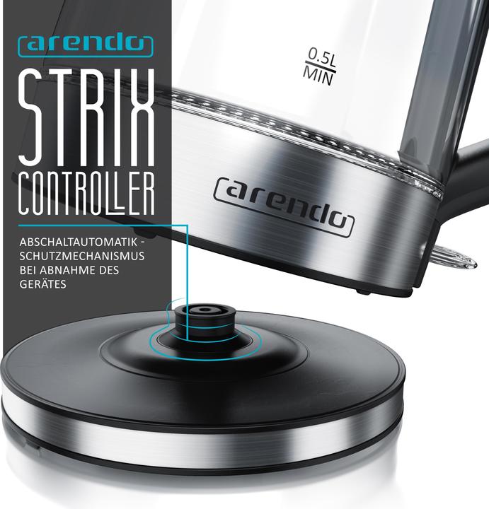 Image du produit Arendo Bouilloire électrique avec éclairage intérieur LED, verre & inox, FINE 1,7 litre (1.70 l)