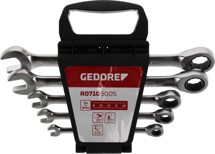Immagine prodotto Gedore Red rosso R07105005 Set di chiavi combinate a cricchetto SW8-19 mm 5 pezzi (19 mm, 8 mm, 7 mm, 29 mm, 10 mm)