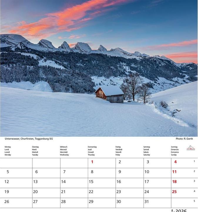 Produktbild Schweiz 21x24 2026 (21 x 24 cm, Harter Einband, Französisch, Deutsch, Italienisch)