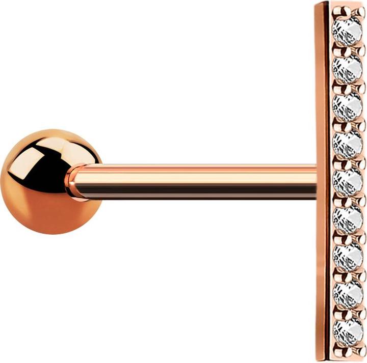 Star Piercing Micro Barbell rosegold Balken lang mit Kristall (Chirurgenstahl 316L, Messing)