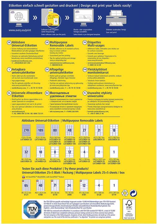 Actual product image Avery Universal labels, ablösbar
