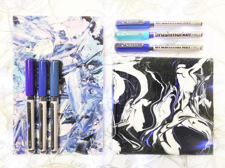 Actual product image Karin PRO - Brush Marker (sapphire blue 189, TURQUOISE 654, violet blue 688, Royal Blue 045, SKY BLUE 621, PLUM 197, arctic blue 264, indigo blue 169, cyan 207, EGYPTIAN BLUE 305, LILAC 226, Cool Aqua 204, 12 x)