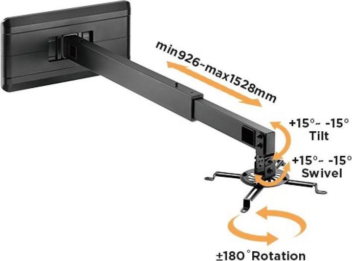 Actual product image Techly Wall mount for projector extendable 926-1528mm black (Wall)