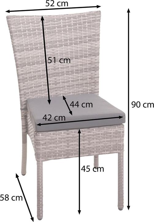 Produktbild Swisshandel24 2x Poly-Rattan Stuhl, Balkonstuhl Gartenstuhl, stapelbar - grau, Kissen dunkelgrau