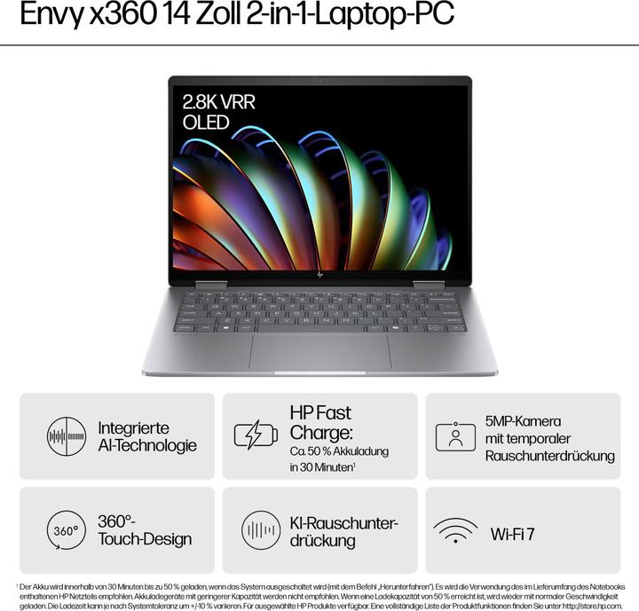 Produktbild HP Envy x360 2-in-1 14-fa0173ng (14", AMD Ryzen 7 8840HS, 16 GB, 1000 GB, DE)