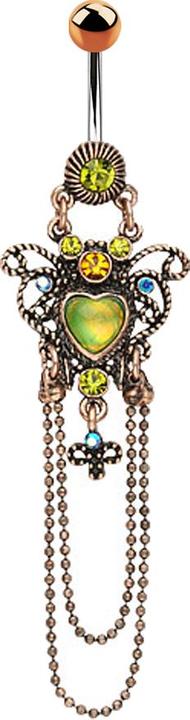 Immagine prodotto Star Piercing Banana in oro rosa con ciondolo a sfera e cristallo verde vintage a forma di cuore (Ottone, Acciaio chirurgico 316L)
