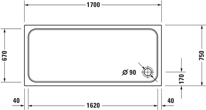 Actual product image Duravit Shower tray D-Code 1700 x 750 x 85 mm white smooth 7201000000000