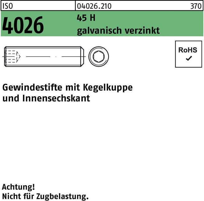 Immagine prodotto Vite di fissaggio ISO 4026 conica a cupola/esagono interno M 8 x 35 45 H zincata (200 Viti per pezzo)