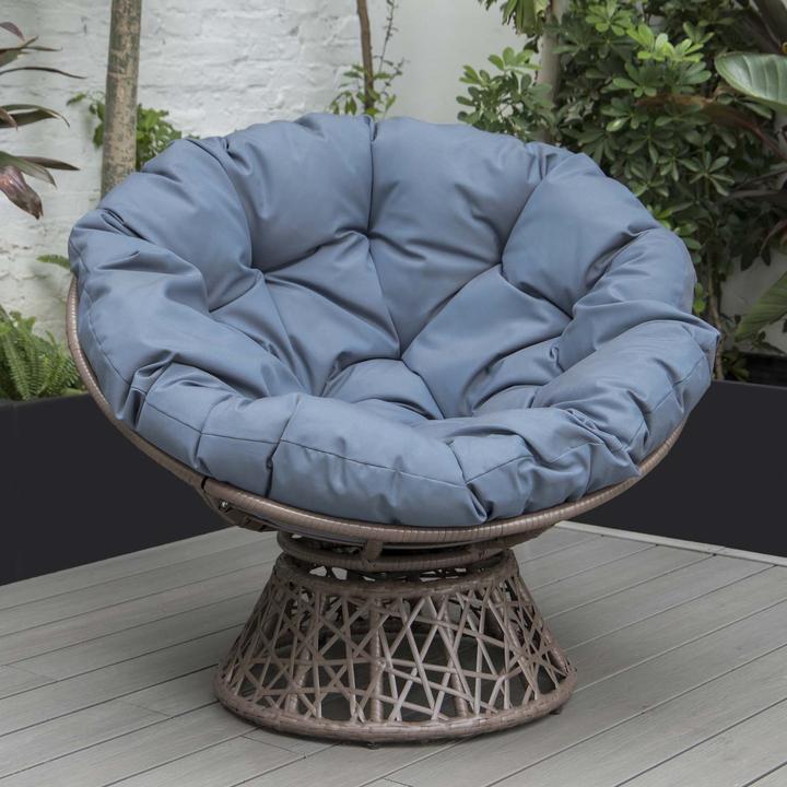 Productafbeelding PureHaven Loungestoel 92x80x80,5 cm gemaakt van rotan rond kussen 360 graden draaibaar makkelijk schoon te