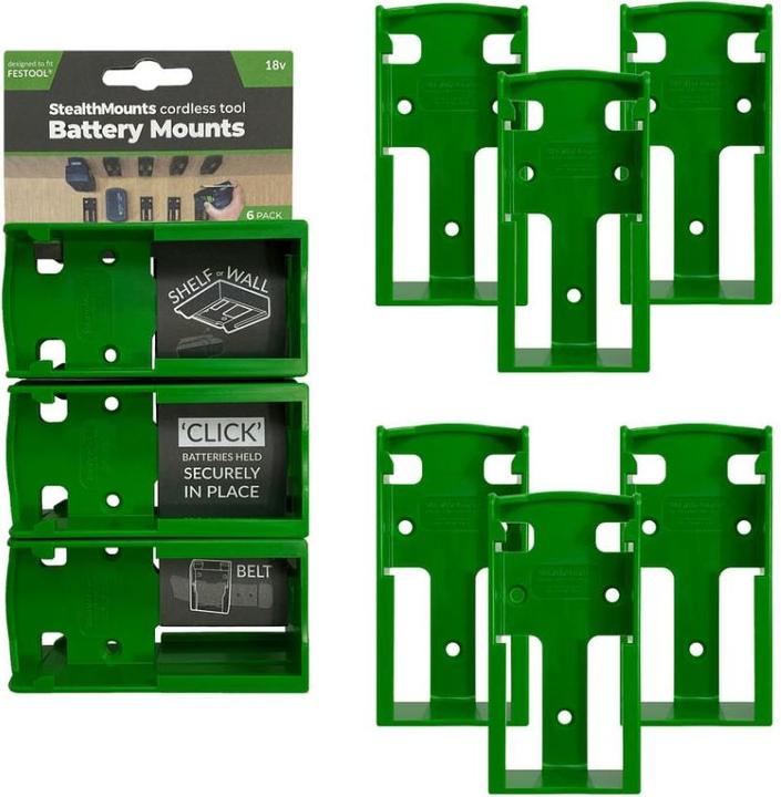 StealthMounts BM-FT18-GRN-6 Grüne Batteriehalter für Festool 18v (6 Stück)