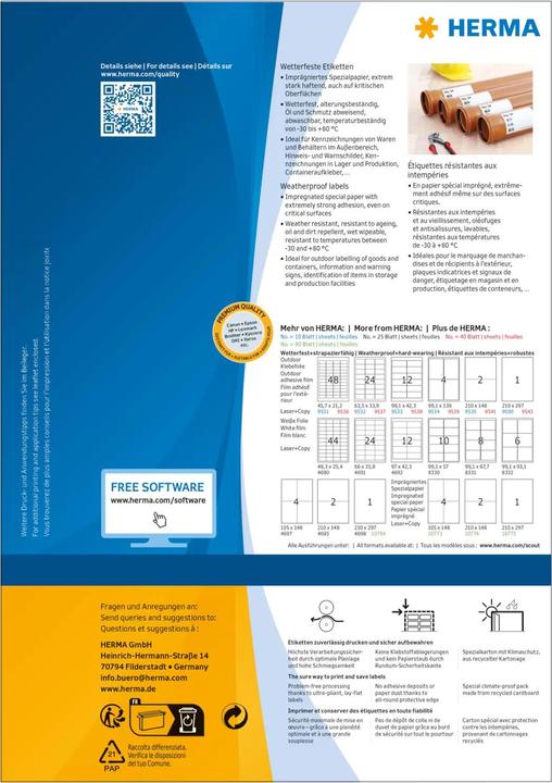 Actual product image HERMA Weatherproof shipping labels A4