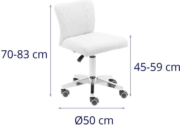 Produktbild Physa Rollhocker mit Lehne Friseurhocker Kosmetikhocker höhenverstellbar 150 kg weiss