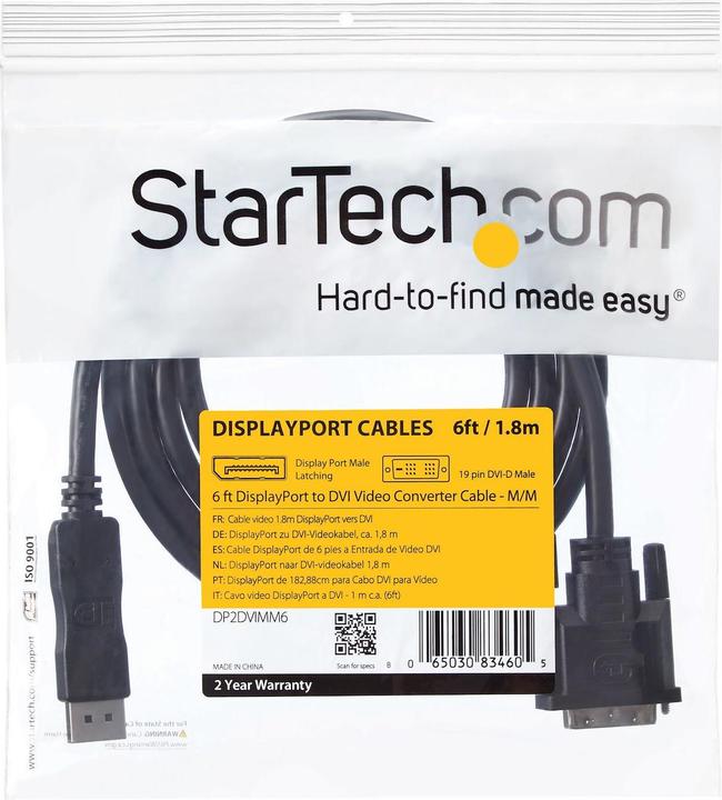 Immagine prodotto StarTech Cavo Da Displayport A Dvi Da 6 Piedi (1.80 m, DisplayPort, DVI)