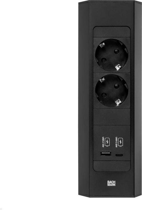 Actual product image Bachmann CASIA 2 2x socket 1x USB charger A/C (932.102) black, short (2 x, CEE 7/3, 2 m)