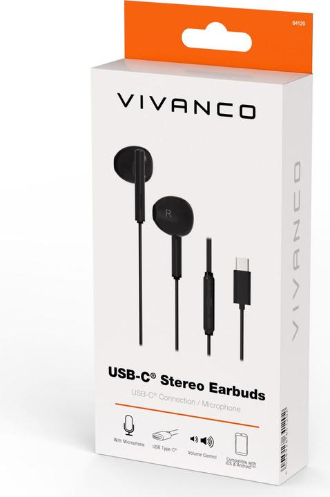 Produktbild Vivanco USB-C Capsule In-Ear Stereo Headset, schwarz, kabelgebunden inkl. Fernbedienung (Kabelgebunden)