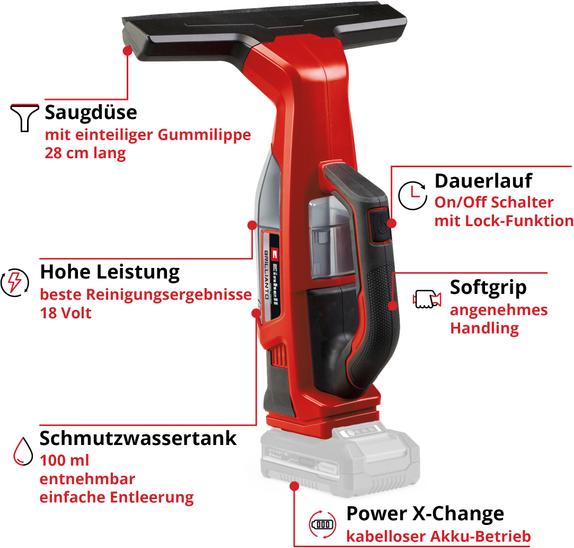 Productafbeelding Einhell Accu raamstofzuiger " BRILLIANTO " 18V Power X-Change solo unit