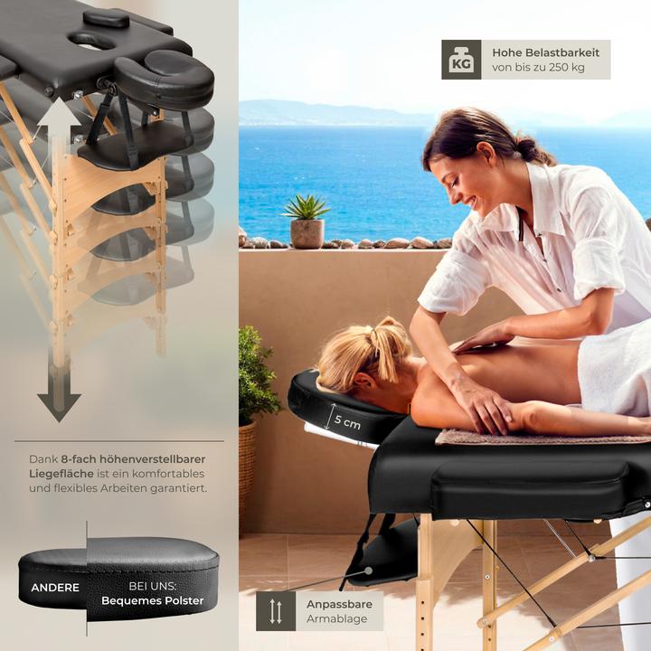 Produktbild tectake 2 Zonen Massageliege-Set Freddi mit 5cm Polsterung, Rollen und Holzgestell