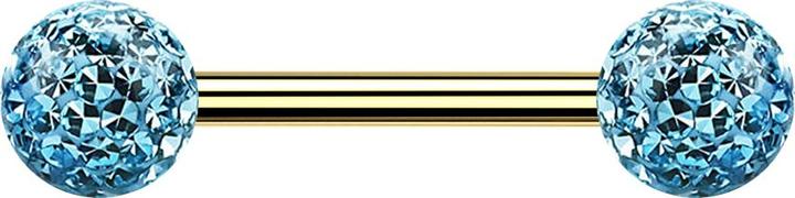Star Piercing Barbell vergoldet mit zwei Kristallkugeln aqua Epoxy Schutzschicht (Titan G23, ohne Messing)