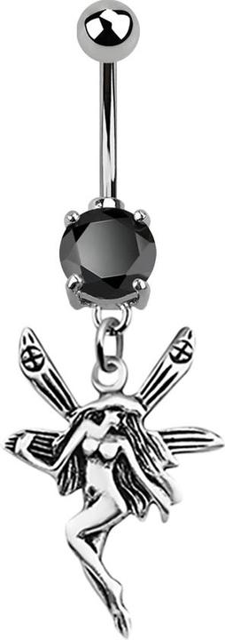 Star Piercing Banane silber mit Anhänger Fee schwarz (ohne Messing, 925 Sterlingsilber, Chirurgenstahl 316L)