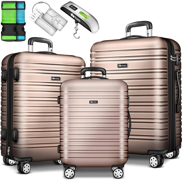 Tillvex 3-teilige Reisekoffer-Set mit Kofferwaage & Anhänger (M (50 - 90l), L (90 - 115l), XL (ab 115l))